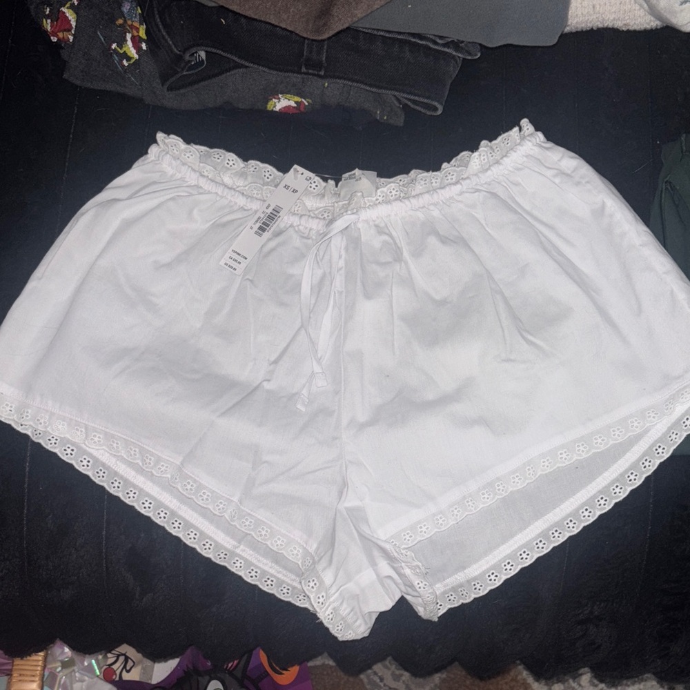 PINK Victoria's Secret White Eyelet Trim Shorts